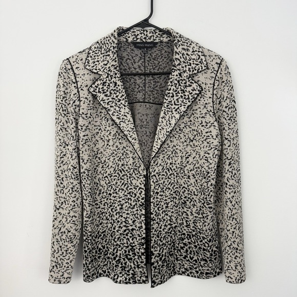 MING WANG Knit Blazer Jacket Womens Medium Animal Print Cheetah Old Money Chic - Picture 2 of 16